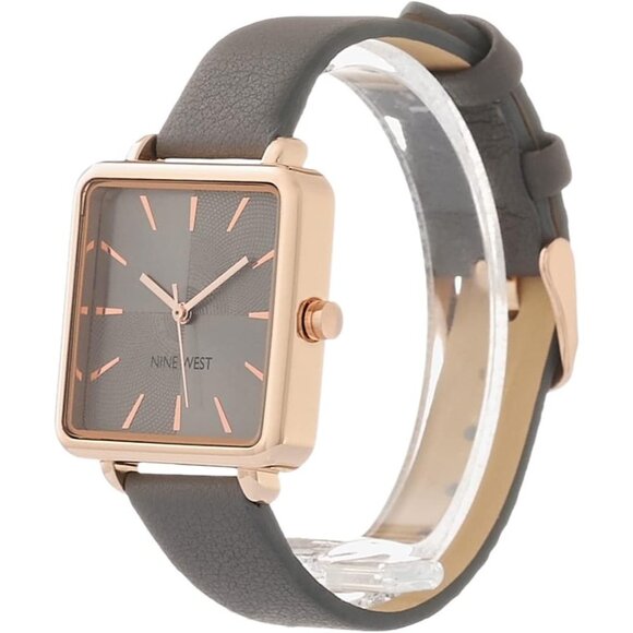 Women\'s Grey/Gold Tone Buckle Closure Faux Leather Strap Crystal Lens Watch